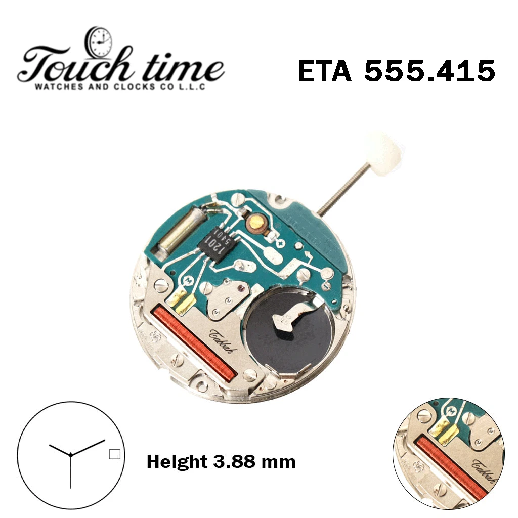 ETA 555.415-TABBAH -Swiss Made Movement-White Disk At 3 -3 Hands-H:3.88mm.