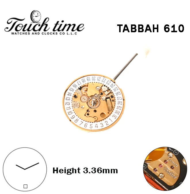TABBAH 610 Swiss Movement-H:3.36mm-White Disk At 6-2 Hands-Without Hour Wheel thumbnail 2
