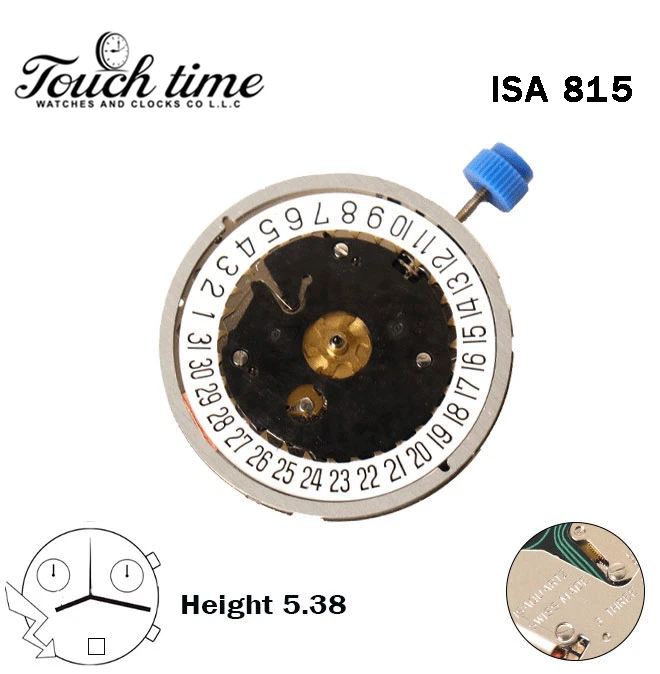 ISA 815 Swiss Quartz Movement-Chronograph-Height:5.38mm-White Disk At 6-3 Hands. thumbnail 2