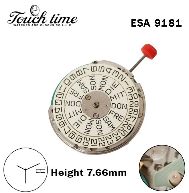 ETA 9181-Swiss Quartz Movement-H:mm7.66-White Day/Date Disk At 3 -3 Hands-Replacement For ESA 9180 or 9182 or 9183. thumbnail 4