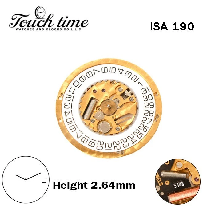 ISA 190 Swiss Quartz Movement- H:2.64mm-White Disk At 3-2 Hands-Without Stem. thumbnail 2