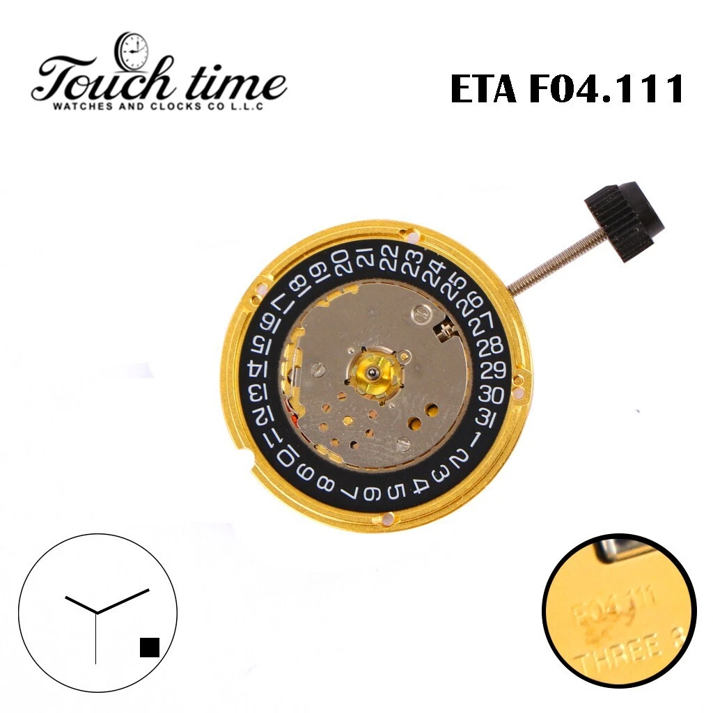 ETA F04.111 Swiss Quartz Movement, Black Date Disk at 4, Height 3, 3 Jewels. thumbnail 2