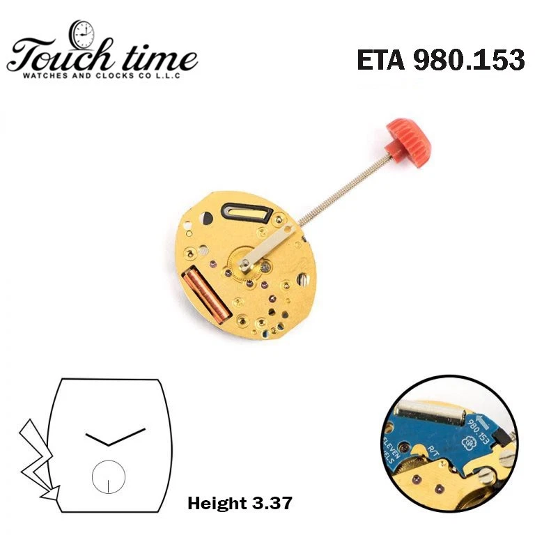 ETA 980.153 Swiss Quartz Movement-2 Hands-Without Disk-Small Second At6-11JEWELS-Height: 3.37mm. thumbnail 2