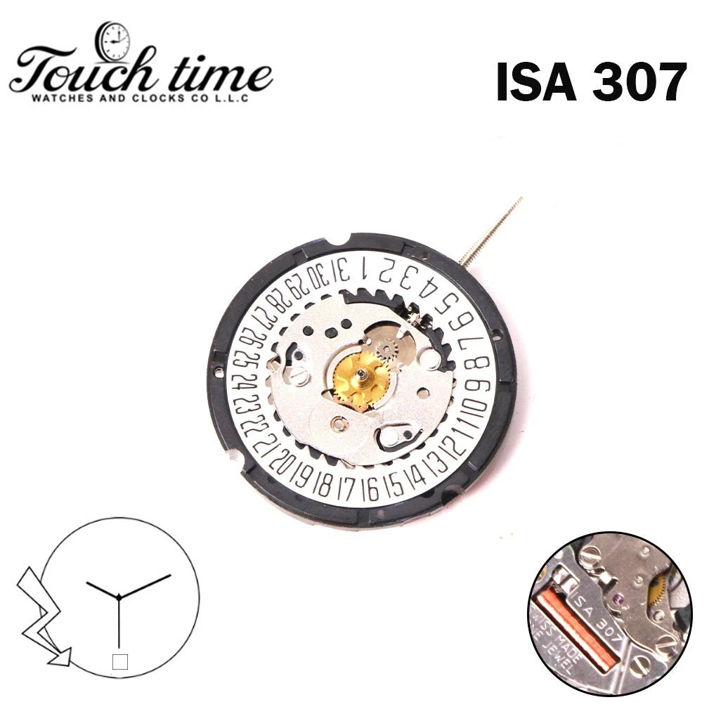 ISA 307 Swiss Made Watch Movement-3Hands- White Date Disk at 6- One Jewel thumbnail 2