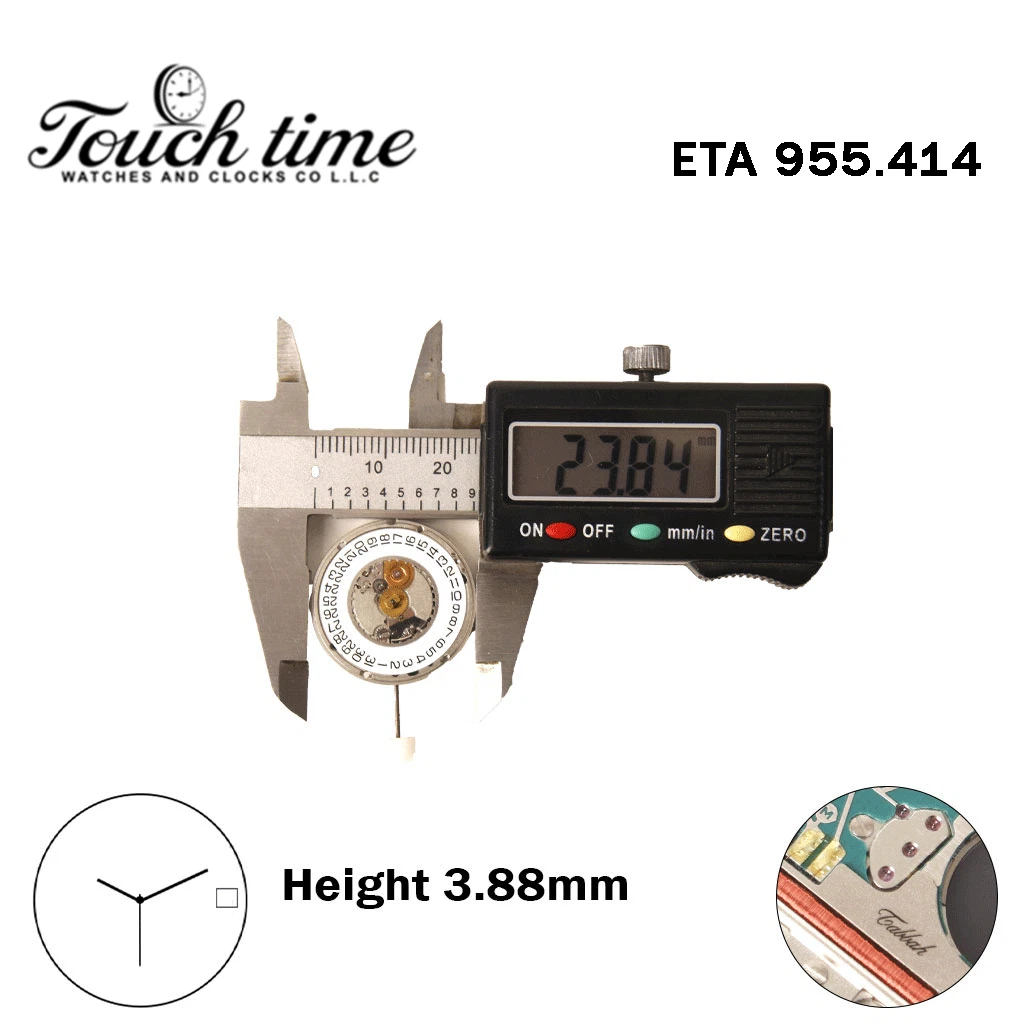 ETA 955.414-TABBAH -Swiss Made Movement-White Disk At 3 -3 Hands-H:3.88mm. thumbnail 4