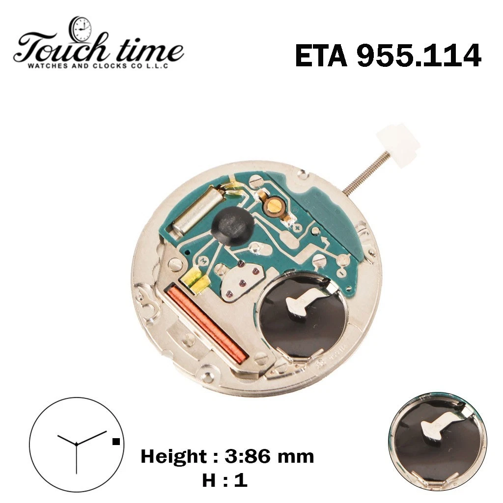 ETA 955.114 Swiss Movement - Black Date Disk At 3 - 3 Hands- H: 3.86 mm