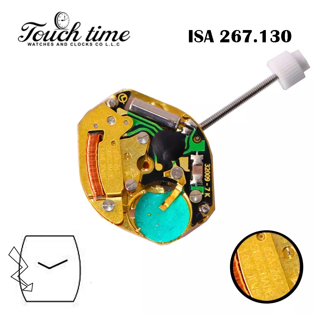 ISA 267-130 Swiss Made Quartz Movement, Gold Color, 2 Hands, (267.130) .