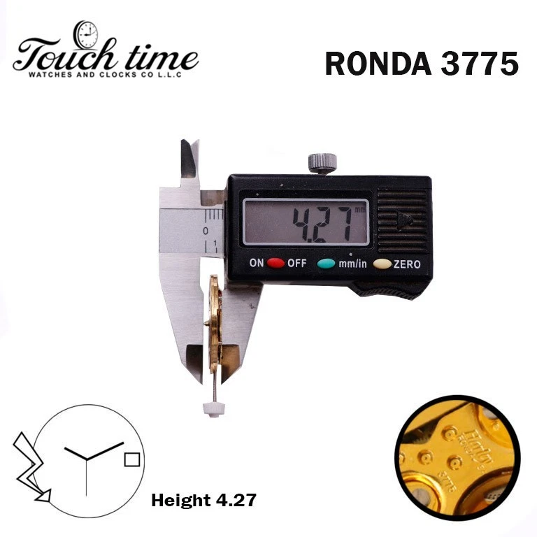 Ronda Harley 3775 Swiss Watch Movement-3 Hands- Gold Date Disk at 3-H:4.27mm-Plated Gold- One Jewels. thumbnail 3