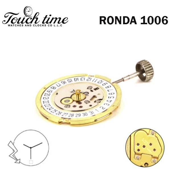 RONDA 1006 Swiss Quartz Movement–0 Jewels-2 Hands-Disk At6-Gold Plated-H:23.90mm thumbnail 4