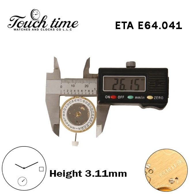 ETA E64.041-Quartz Movement-White Disk At 3-Height:3.11mm-Small Second-2 Hands. thumbnail 4