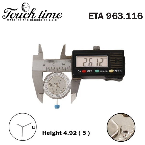 ETA 963.116Or 963.114 Swiss Quartz Movement-3 Hands-White Date Disk At 3-H:4.92mm -Color Silver. thumbnail 4