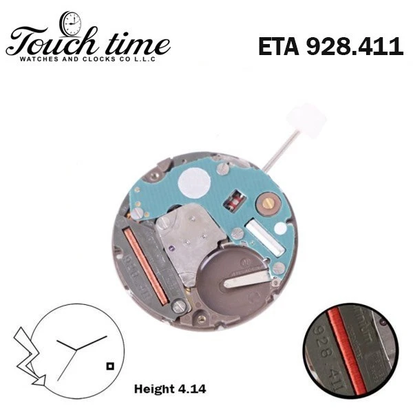 ETA 928.411 Swiss Quartz Movement-White Date Disk At 4- 3 Hands-H:4.15mm.