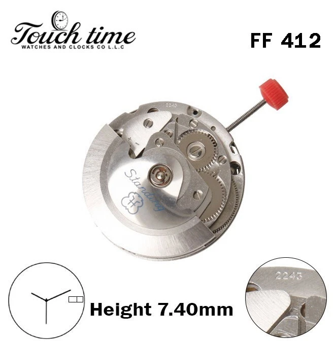 FF 412-Standing-Swiss Quartz Movement-White Day/Date Disk At 3-H:7.40mm-3 Hands.