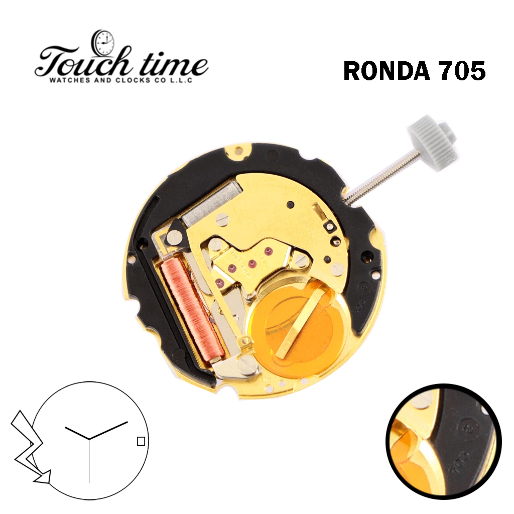 Ronda 705 Swiss Quartz Movement, 3Hands, White Date Disk at 3.