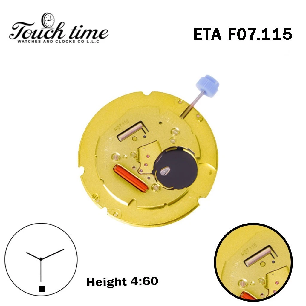 ETA F07.115-Quartz Movement-Height:4.48mm-Black Date Disk At 3-3 Hands