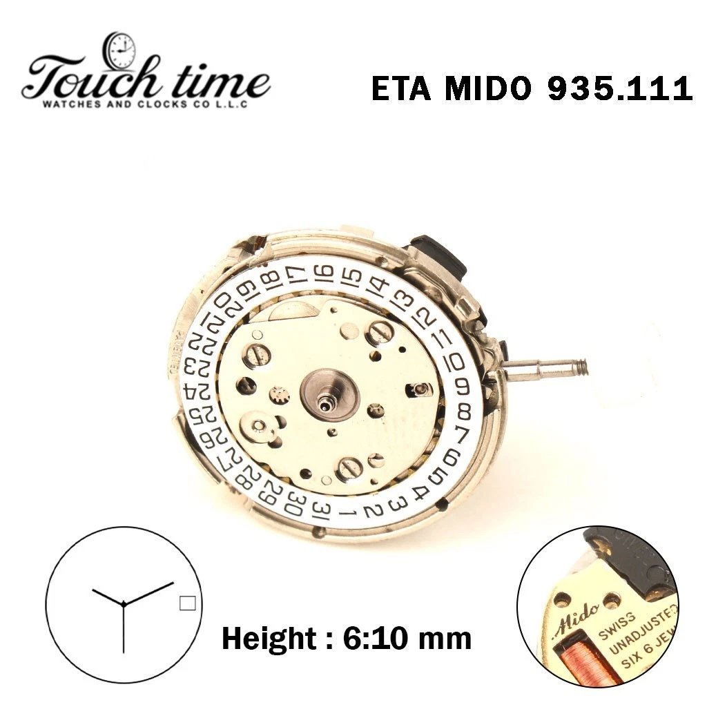 ETA 935.111-Swiss Movement-Height:6.10mm-White Date Disk At 3-3 Hands thumbnail 6