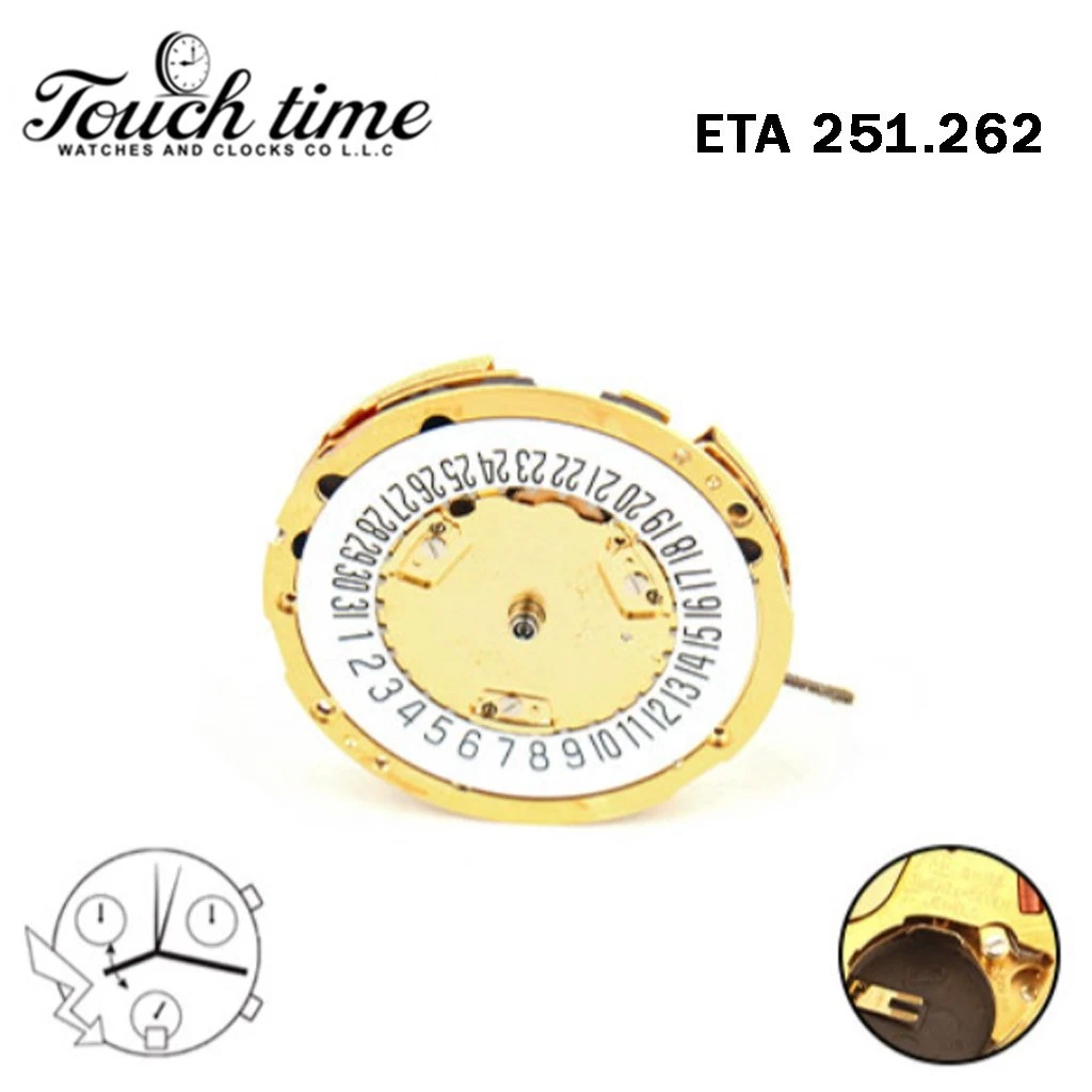 ETA 251.262-Swiss Quartz Movement-Chronograph-White Date Disk At 6-6 Hands. thumbnail 4