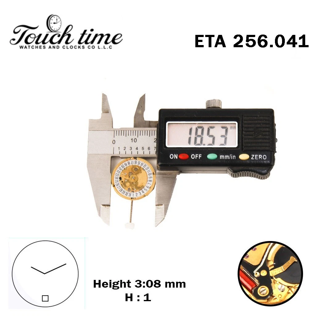 ETA 256.041 - حركة كوارتز - أسود Circuit - أبيض قرص عند 6 - الارتفاع: 3.09mm - 2 عقارب thumbnail 4