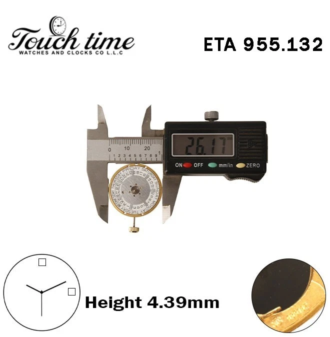 ETA 955.132 - حركة سويسرية - H: 4.39mm - أبيض Day عند 12 /قرص التاريخ عند 3-3 عقارب thumbnail 3