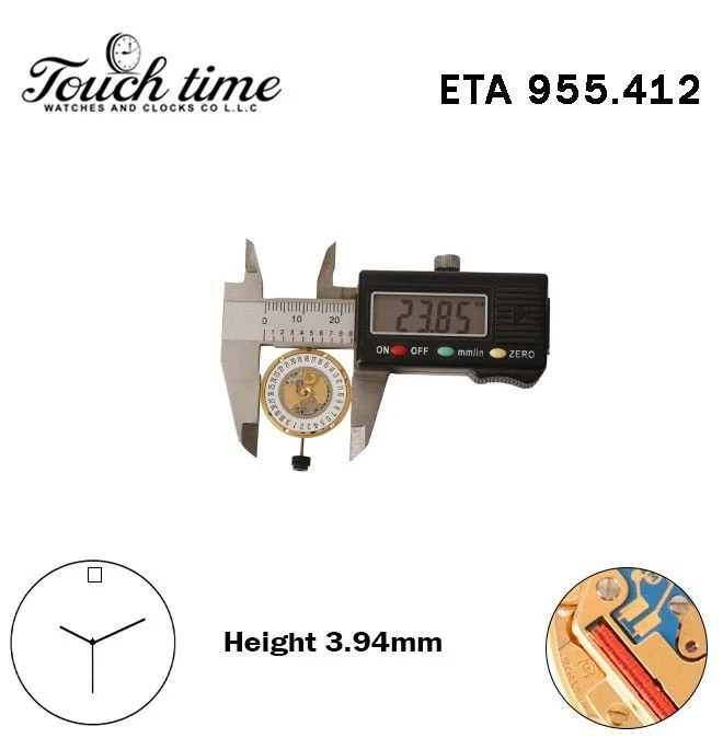ETA 955.412-Quartz Movement-Height:3.94mm-White Date Disk At 12-3 Hands thumbnail 4