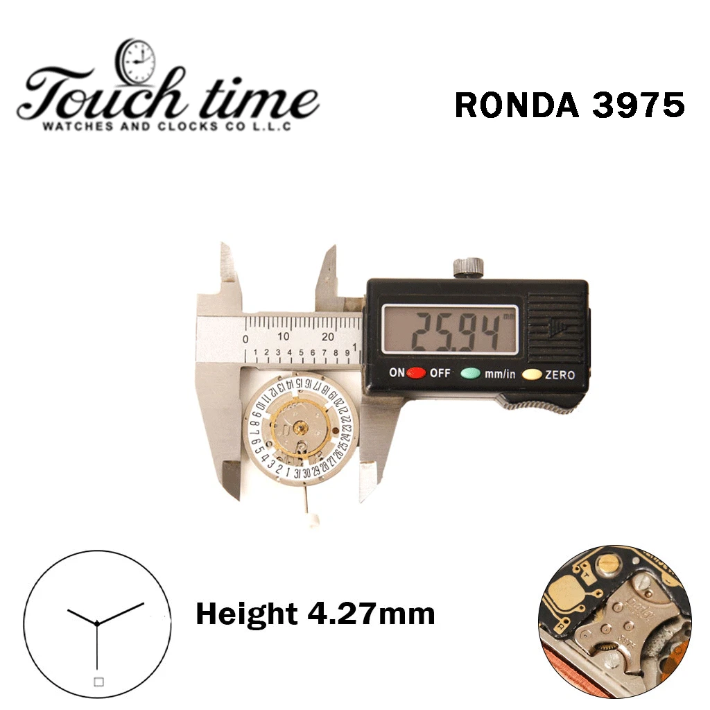 RONDA 3975 - Harley - سويسري ساعة حركة - 3 عقارب - أبيض قرص عند 6 - الارتفاع: 4.27mm. thumbnail 4