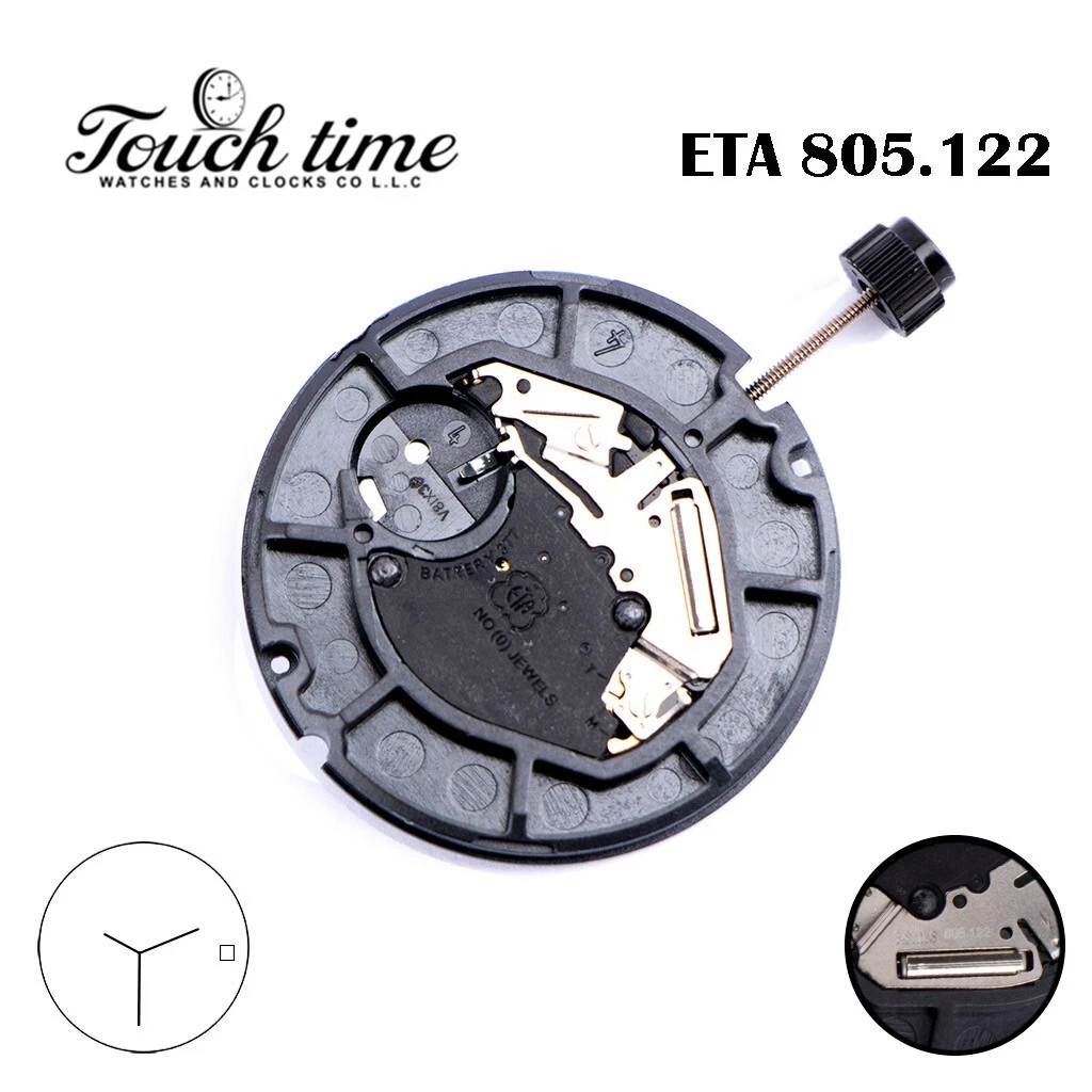 ETA 805.122 Swiss Quartz Movement, White Day/Date Disks at 3, 3 Hands.