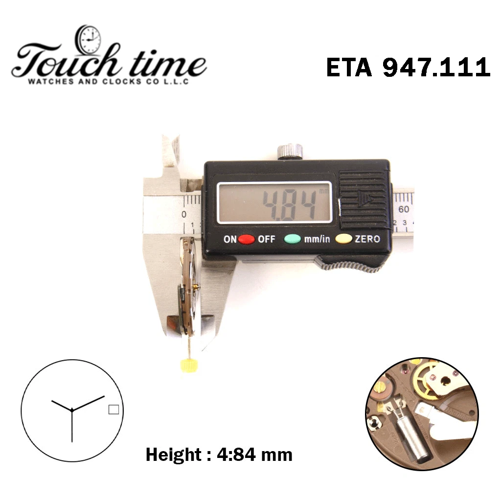 ETA 947.111-Swiss Quartz Movement-3 Hands-H:4.84mm-White Disk At 3-Silver thumbnail 3
