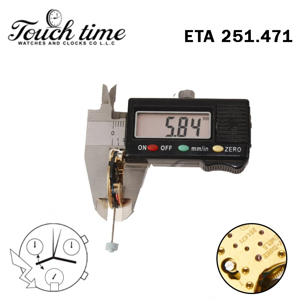 ETA 251.471 حركة سويسرية - Chronograph - أبيض قرص عند 6-3 Couner - الارتفاع: 5.84mm. thumbnail 3