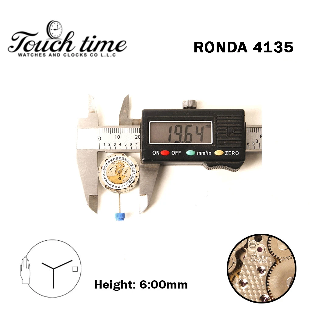RONDA 4135 Swiss Watch Movement-3 Hands-White Disk At 3-Black Number-H:6.00mm. thumbnail 4
