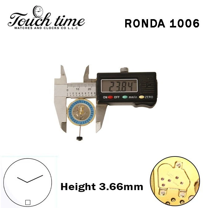 RONDA 1006 -Swiss Movement-2 Hands-Blue Disk At 6-H:3.66mm-Gold Circuit. thumbnail 4