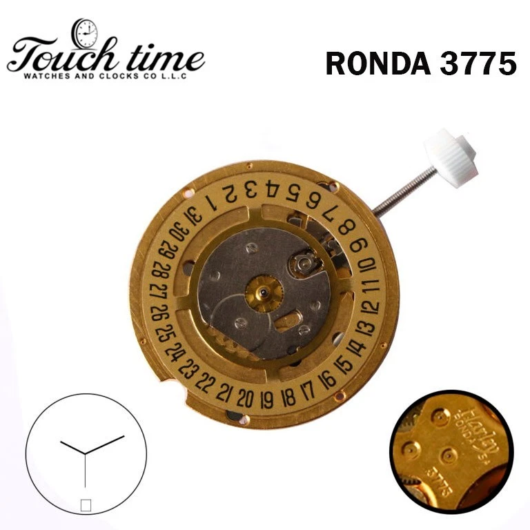 Ronda 3775 Harley Swiss Watch Movement- Gold Date Disk at 6- 1 Jewels-Gold Color. thumbnail 2