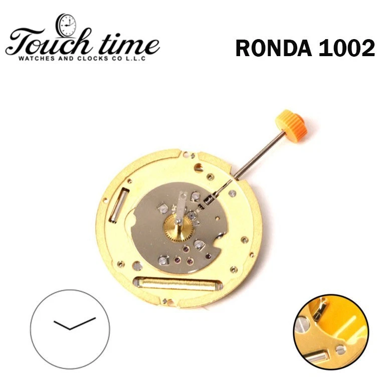 RONDA 1002 Swiss Quartz Watch Movement–Gold Plated-Without Disk-H:3.69mm-2 Hands thumbnail 2