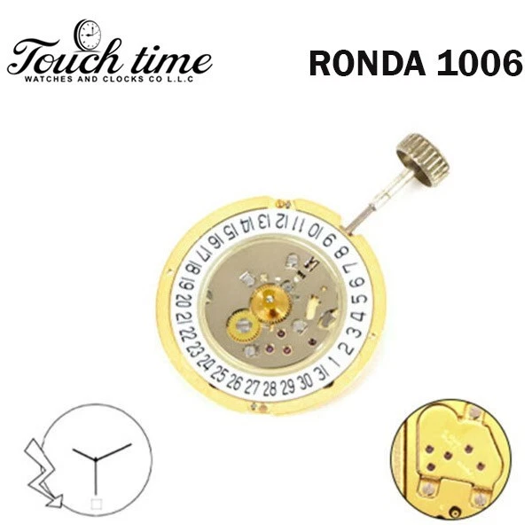 RONDA 1006 Swiss Quartz Movement–0 Jewels-2 Hands-Disk At6-Gold Plated-H:23.90mm thumbnail 2
