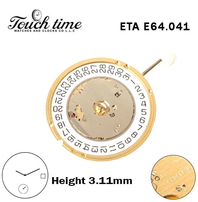 ETA E64.041-Quartz Movement-White Disk At 3-Height:3.11mm-Small Second-2 Hands. thumbnail 2