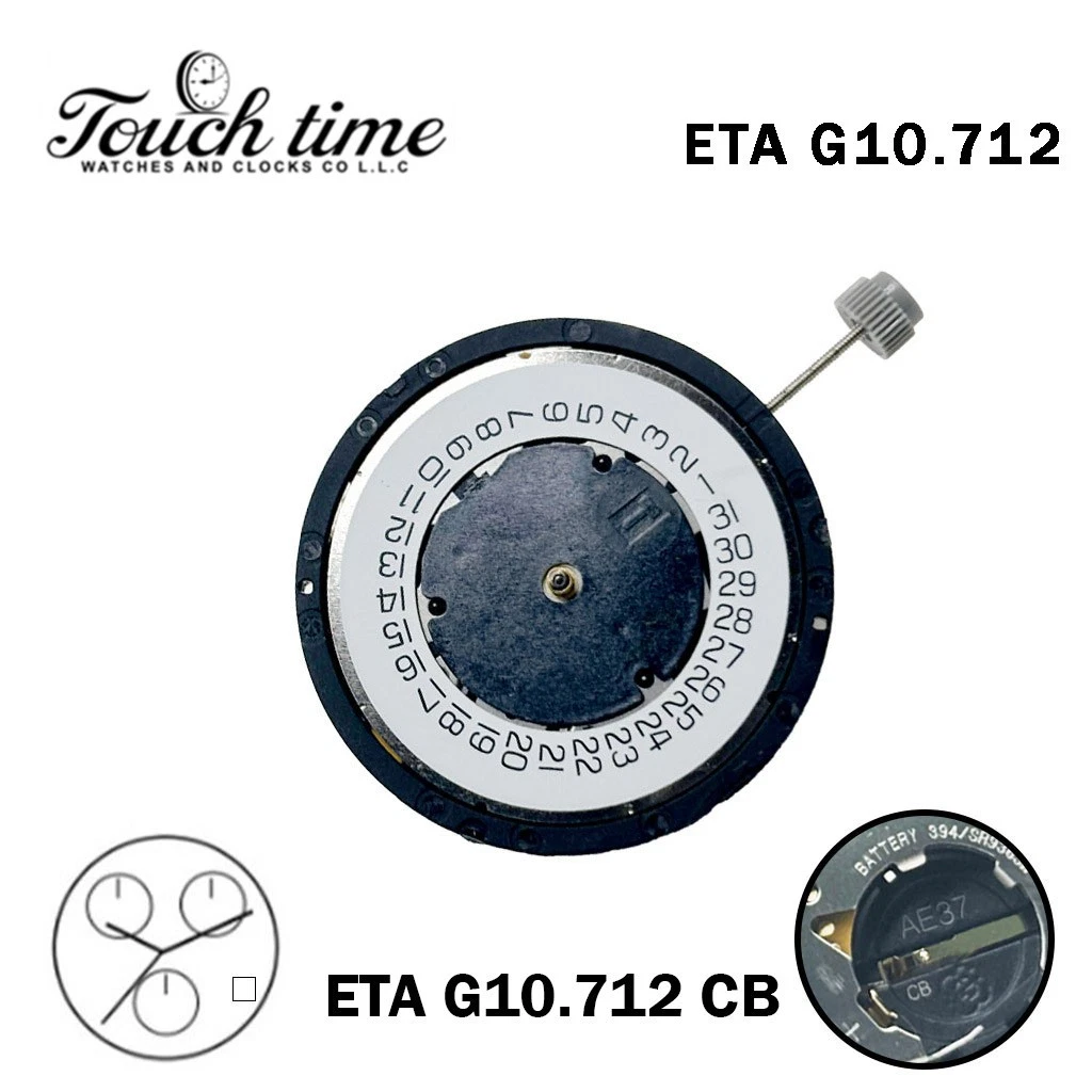 ETA G10.712 CB-Quartz Movement-Replacement ETA G10.711- White Date Disk At 4-3 Hands. thumbnail 2