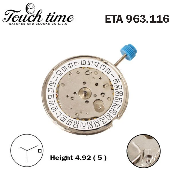 ETA 963.116Or 963.114 Swiss Quartz Movement-3 Hands-White Date Disk At 3-H:4.92mm -Color Silver. thumbnail 2