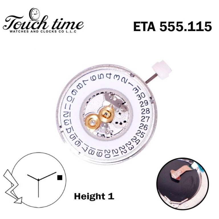 ETA 555.115 Swiss Quartz Movement-5 Jewels-3 Hands-White Date Disk at 3-H:3.91mm thumbnail 2