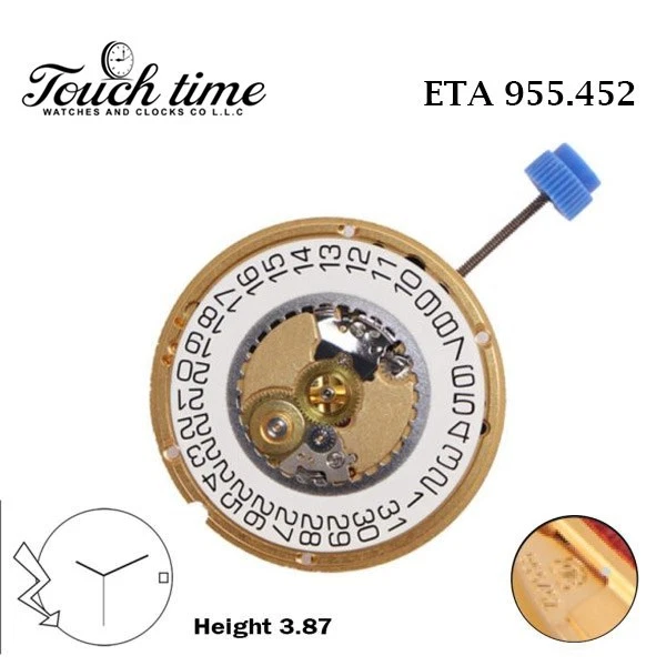 ETA 955.452 Swiss Made Watch Movement- 3Hands- White Date Disk on 3-7 Jewels. thumbnail 2