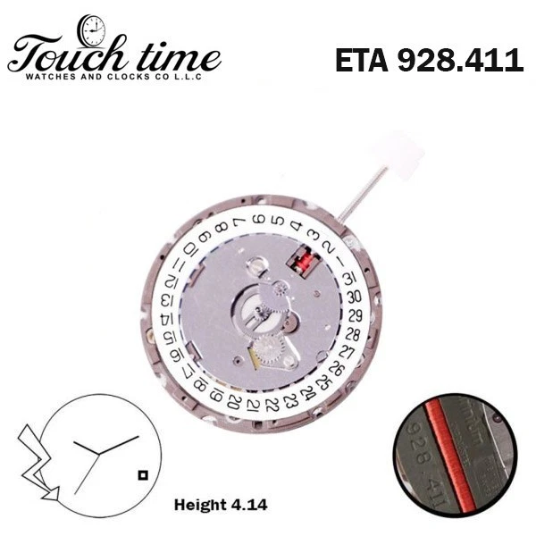 ETA 928.411 Swiss Quartz Movement-White Date Disk At 4- 3 Hands-H:4.15mm. thumbnail 2