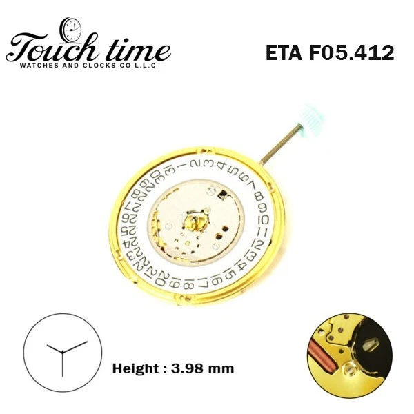 ETA F05.412 Swiss Made Watch Movement-3Hands- White Date Disk at 3-Hight 3.98mm. thumbnail 2