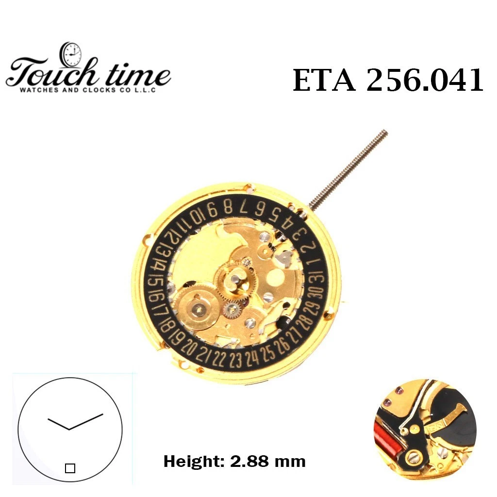 ETA 256.041 Swiss Made Watch Movement-2 Hands- Black Date Disk At 6- Height:2.88mm . thumbnail 2