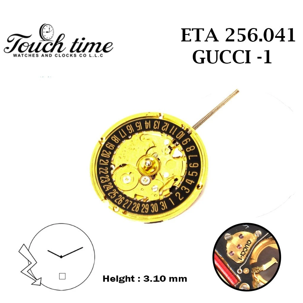 ETA 256.041 GUCCI-1 Swiss Made Watch Movement-2 Hands- Black Date Disk At 6-H:3.10mm. thumbnail 2