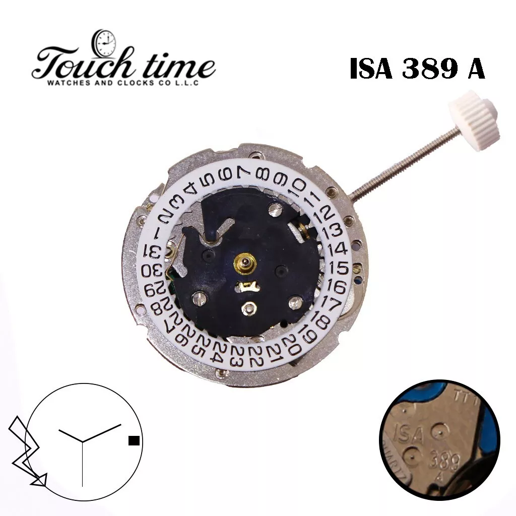 ISA 389A (389 A) Swiss Made Quartz Movement, White Date Disk at 3, 3 Hands. thumbnail 2