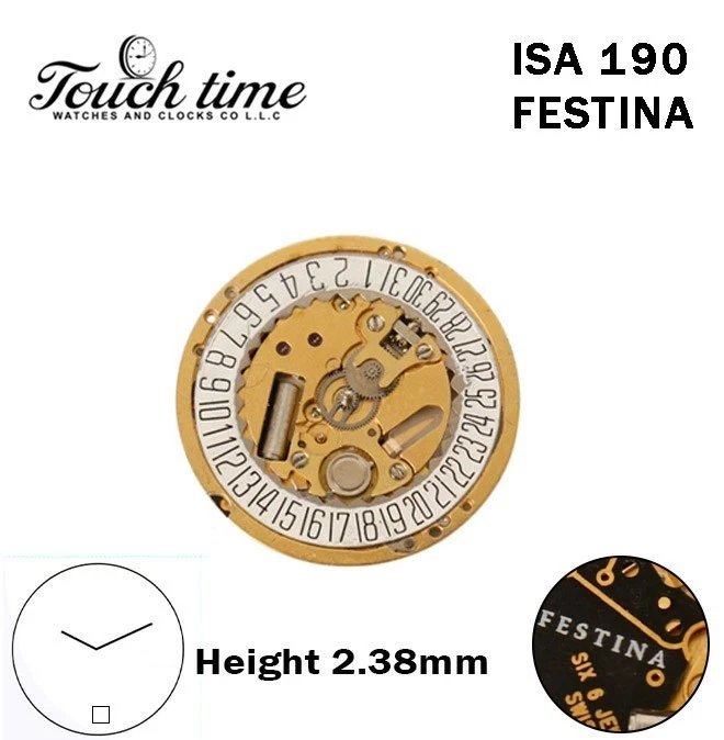 ISA 190 FESTINA-Quartz Movement-H:2.38mm-White Disk At 6-Without Stem &Hourwheel thumbnail 2