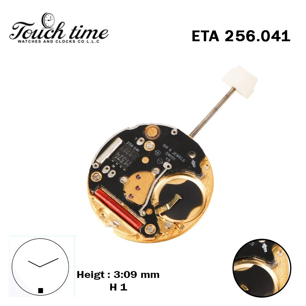 ETA 256.041-Quartz Movement-Black Circuit-Gold Disk At 6-Height:3.09mm-2 Hands