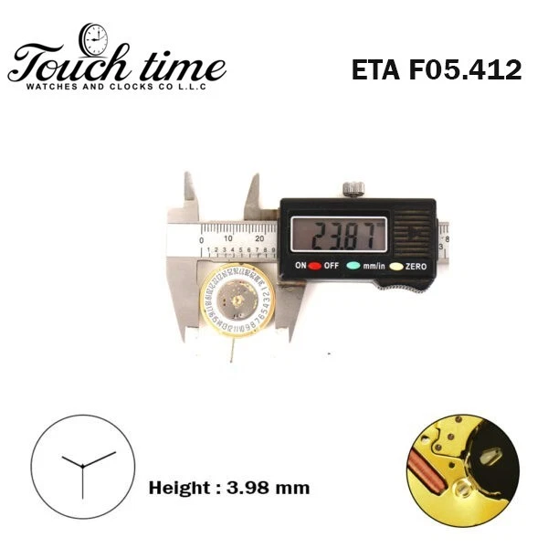 ETA F05.412 Swiss Made Watch Movement-3Hands- White Date Disk at 3-Hight 3.98mm. thumbnail 4
