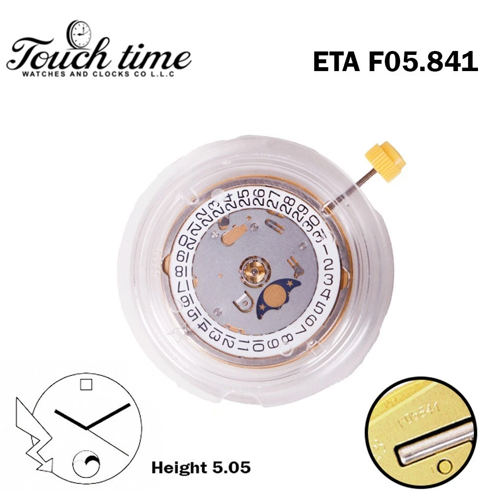 ETA F05.841 Swiss Made Watch Movement, 3 Hands, White Date Disk at 3, Moon phase. thumbnail 5