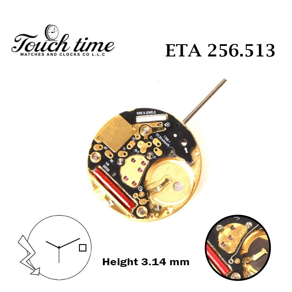 ETA 256.513 Watch Movement SWISS Made-White Date Disk at 3- 3 Hands-H:3.14mm.