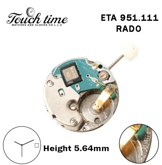 ETA 951.111 RADO-Swiss Quartz Movement-White Disk At 3-Height:5.64mm-3 Hands.