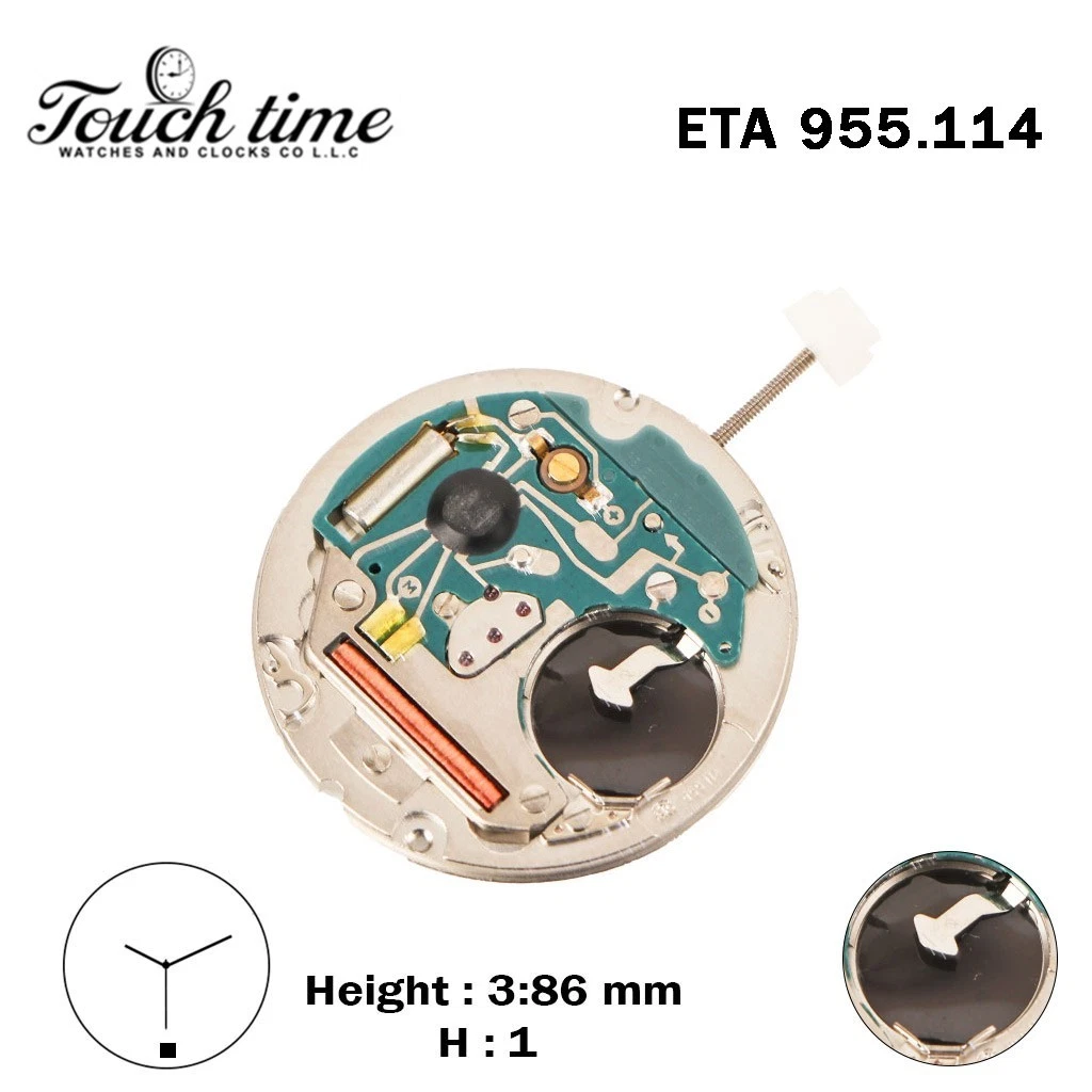 ETA 955.114 Quartz Swiss Movement -White Date Disk At 6-3 Hands-Height:1(3.86mm)